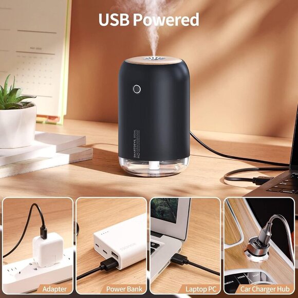 Portable Mini Humidifier, 500ml Desk Plant Humidifier, USB Personal for Bedroom, - Picture 4 of 9